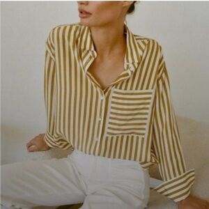 AYR The Deep End Camel and White Striped Shirt Size M EUC